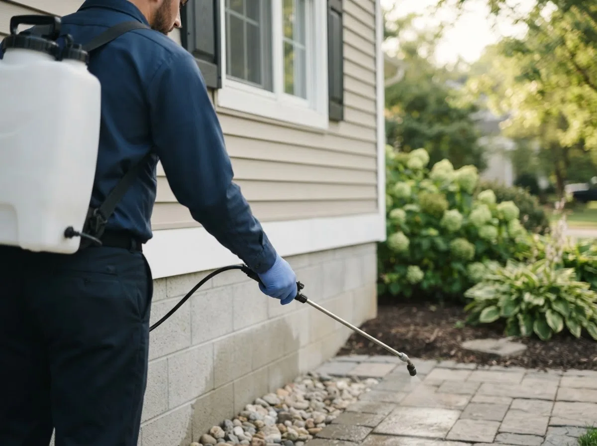 Pest control technician inspecting a home in Groveland, MA